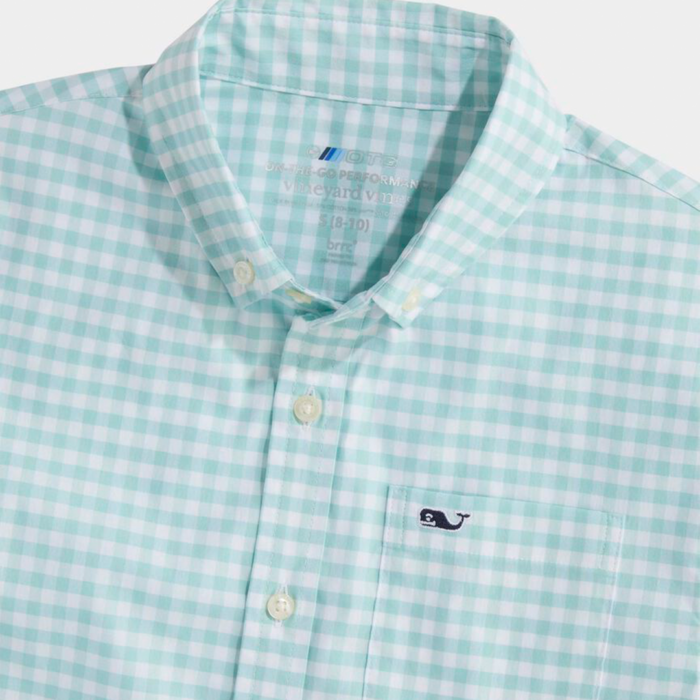 Camisa M/C Vineyard Boys' On-The-Go brrrº Gingham Shirt Aqua - Imagen 3