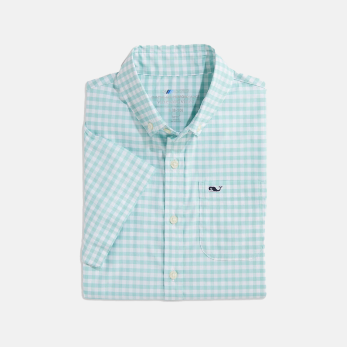 Camisa M/C Vineyard Boys' On-The-Go brrrº Gingham Shirt Aqua - Imagen 2