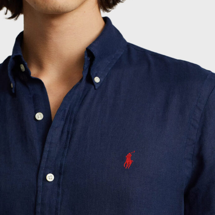 Camisa M/C Custom Fit Linen Shirt Navy - Imagen 2