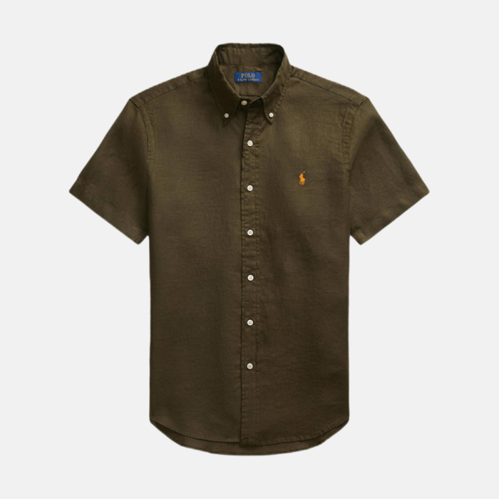 Camisa M/C Custom Fit Linen Shirt Olive Green - Imagen 4