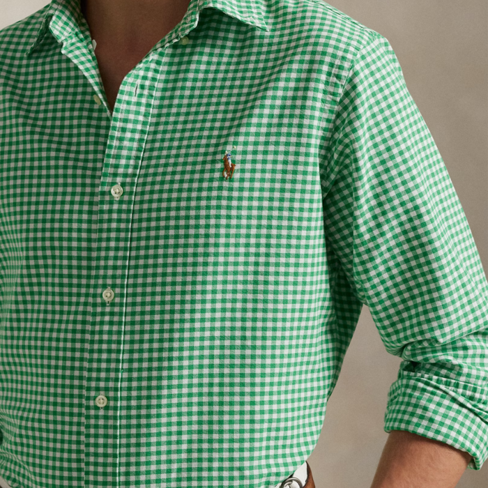 Camisa POLO M/L Custom Fit Gingham Oxford Summer Emerald/White - Imagen 2