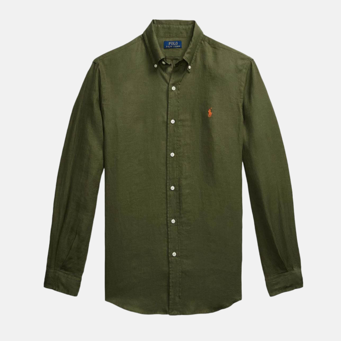 Camisa POLO M/L Custom Fit Linen Shirt - Olive Green - Imagen 2