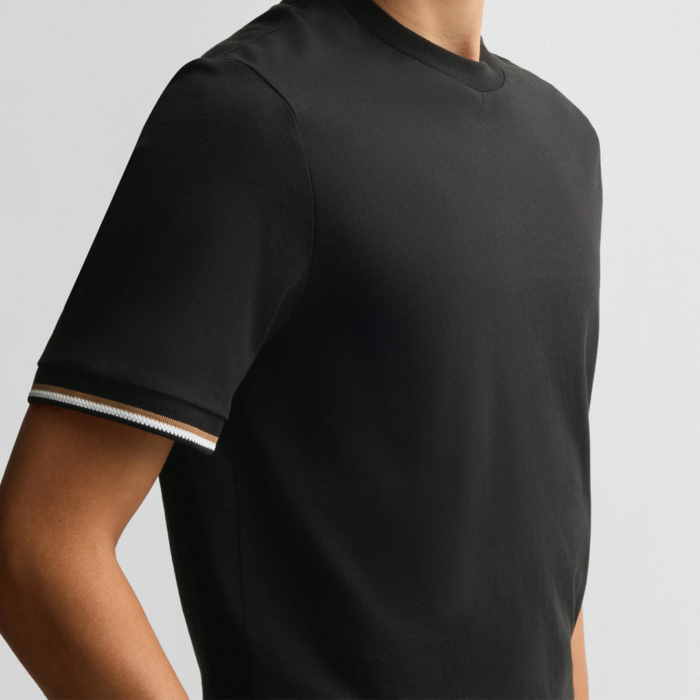 Camiseta BOSS - Thompson with signature-stripe cuffs Black - Imagen 2