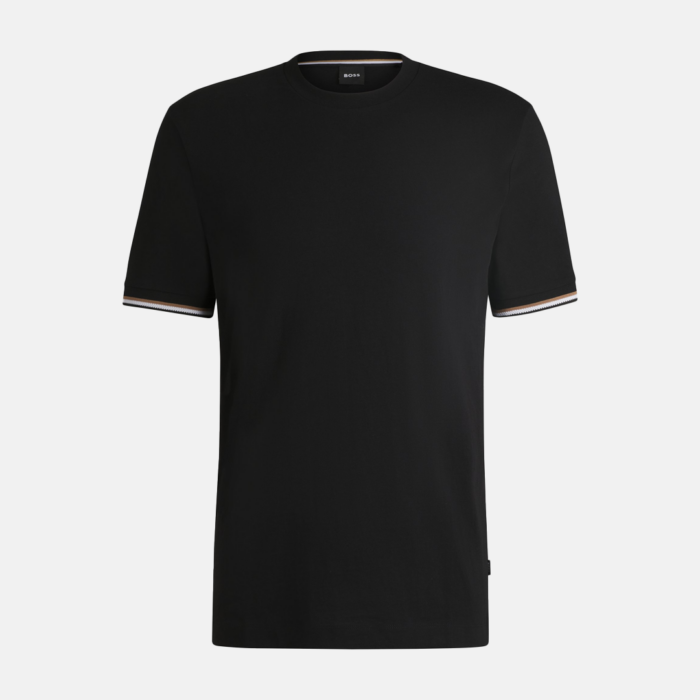 Camiseta BOSS - Thompson with signature-stripe cuffs Black - Imagen 4